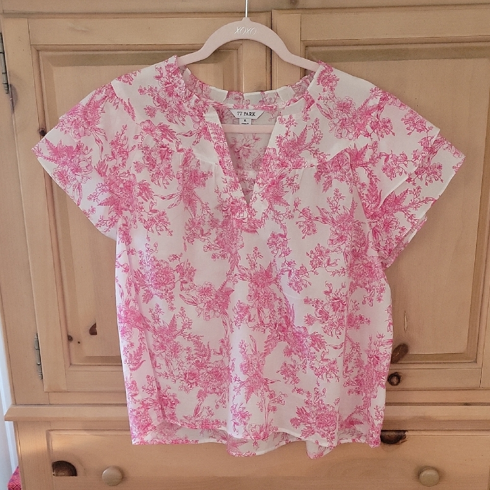 Pink and White Floral Blouse